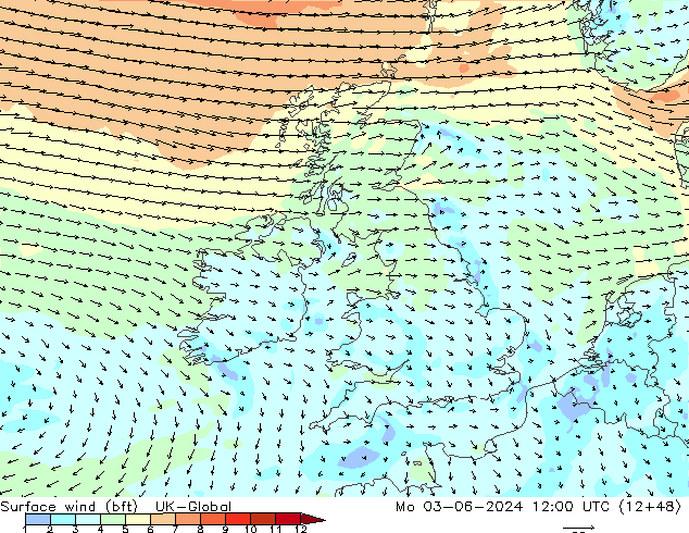 wiatr 10 m (bft) UK-Global pon. 03.06.2024 12 UTC