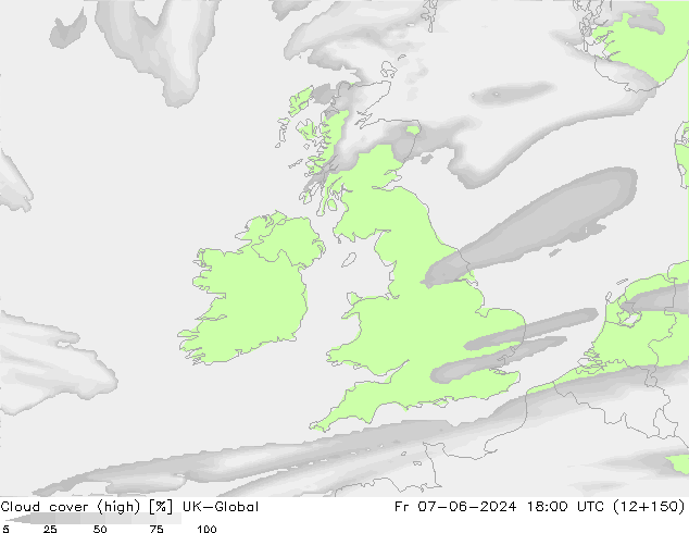 Cloud cover (high) UK-Global Fr 07.06.2024 18 UTC