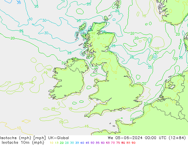 Isotachs (mph) UK-Global We 05.06.2024 00 UTC