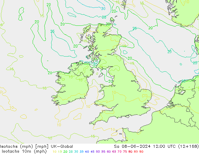 Isotachs (mph) UK-Global sab 08.06.2024 12 UTC