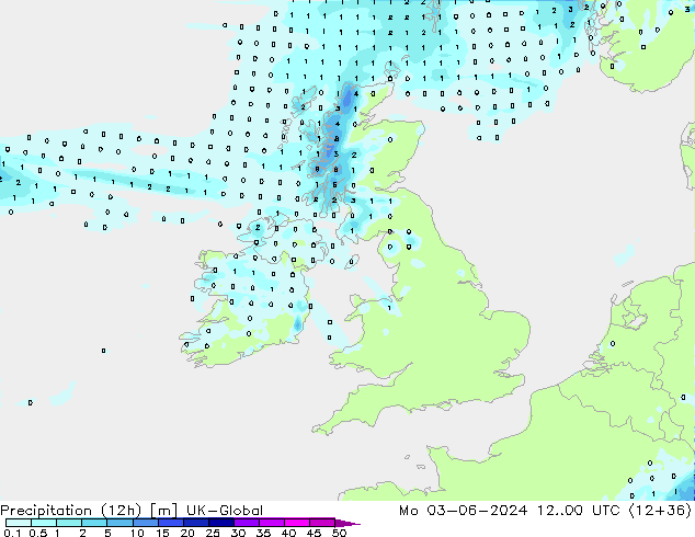 Precipitation (12h) UK-Global Po 03.06.2024 00 UTC