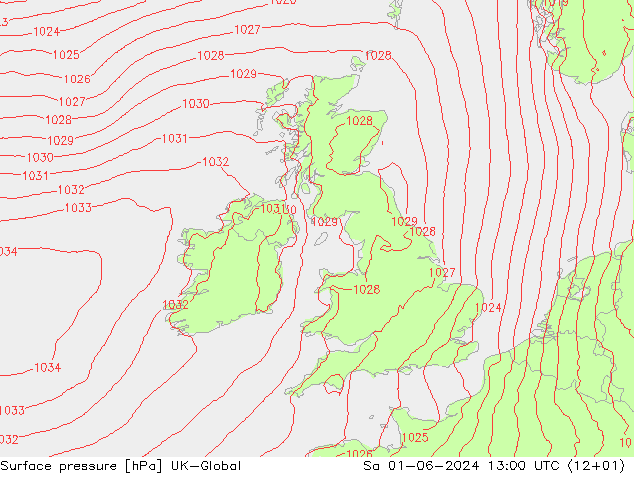 Presión superficial UK-Global sáb 01.06.2024 13 UTC