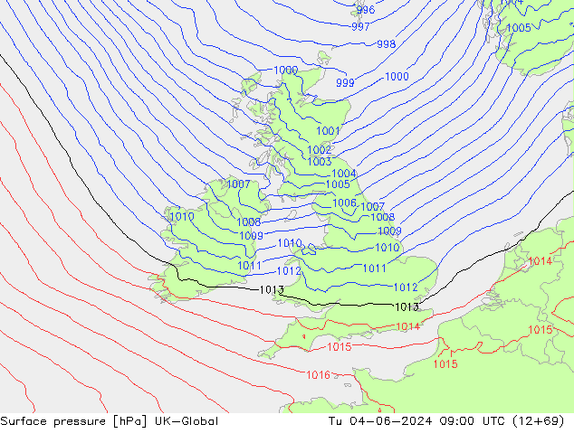 Surface pressure UK-Global Tu 04.06.2024 09 UTC