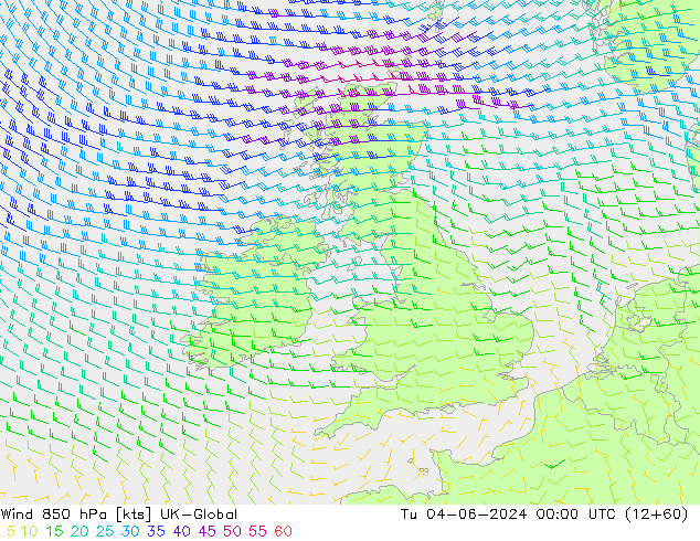 Wind 850 hPa UK-Global Di 04.06.2024 00 UTC