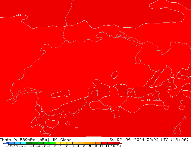Theta-W 850hPa UK-Global dom 02.06.2024 00 UTC