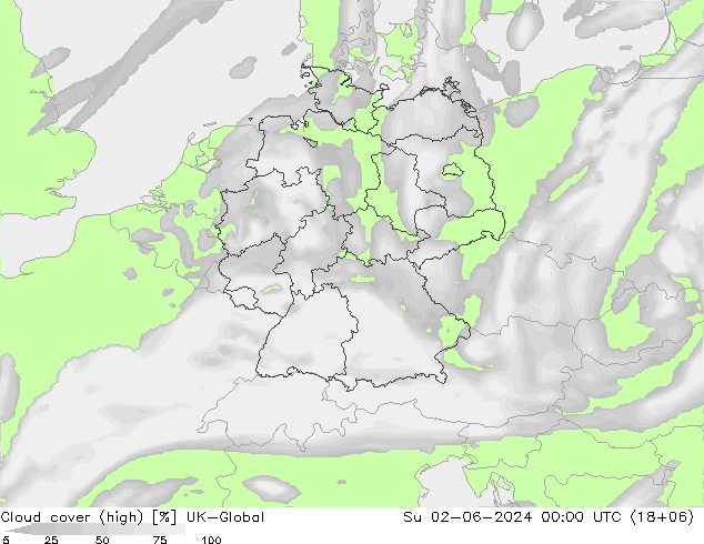 Cloud cover (high) UK-Global Su 02.06.2024 00 UTC