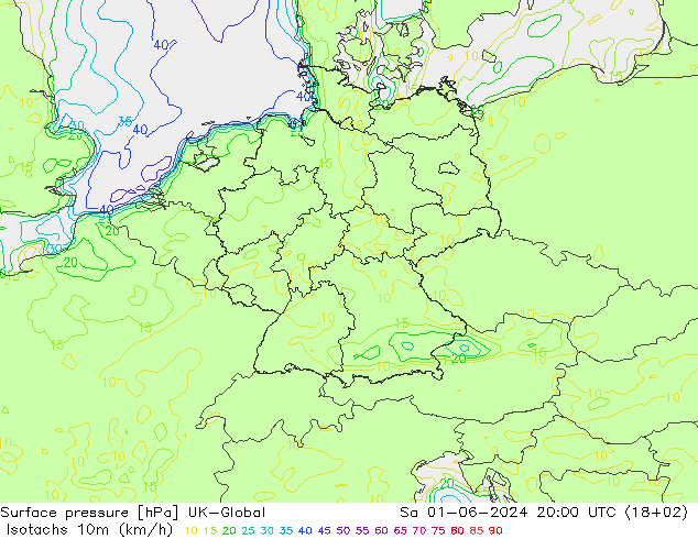 Isotachs (kph) UK-Global Sa 01.06.2024 20 UTC