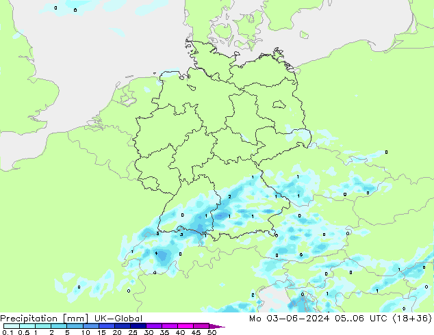 Precipitation UK-Global Mo 03.06.2024 06 UTC