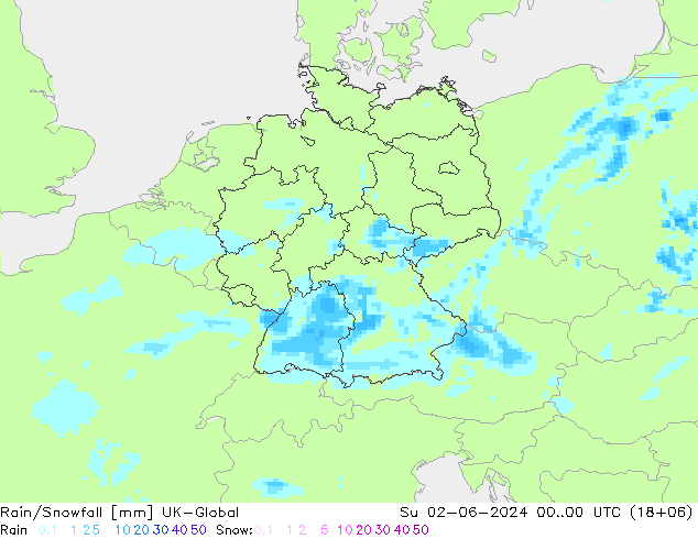 Regen/Sneeuwval UK-Global zo 02.06.2024 00 UTC