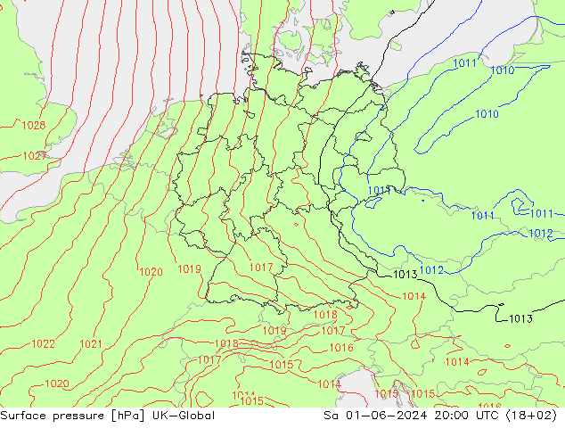 地面气压 UK-Global 星期六 01.06.2024 20 UTC