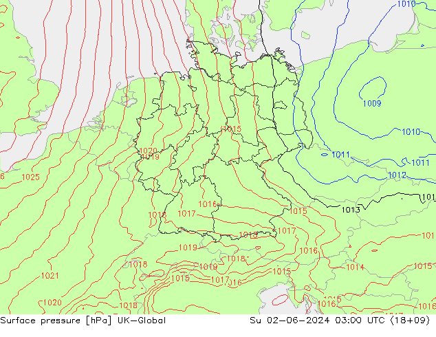 Surface pressure UK-Global Su 02.06.2024 03 UTC