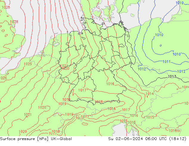 Atmosférický tlak UK-Global Ne 02.06.2024 06 UTC