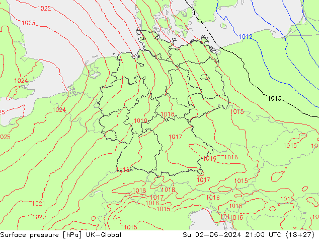 Atmosférický tlak UK-Global Ne 02.06.2024 21 UTC