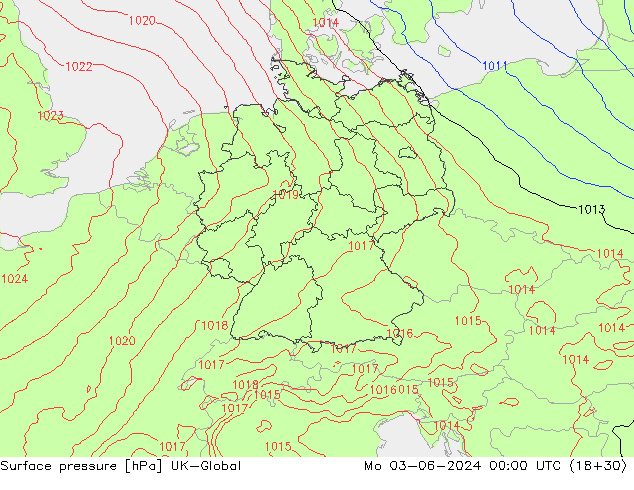 Surface pressure UK-Global Mo 03.06.2024 00 UTC