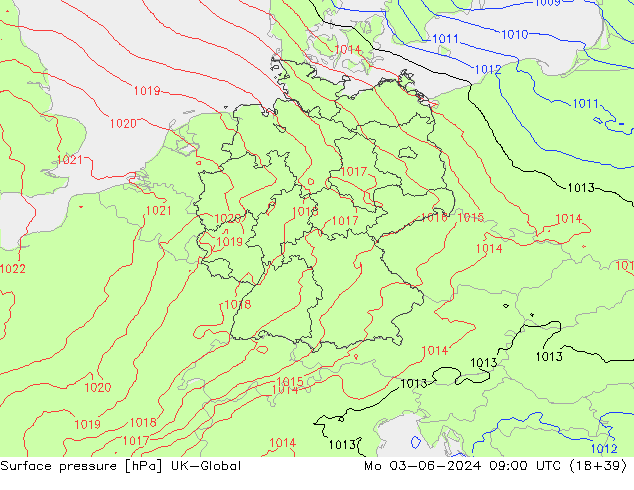 Atmosférický tlak UK-Global Po 03.06.2024 09 UTC