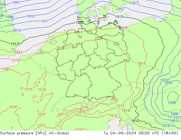 Surface pressure UK-Global Tu 04.06.2024 06 UTC