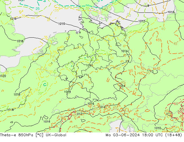 Theta-e 850hPa UK-Global lun 03.06.2024 18 UTC