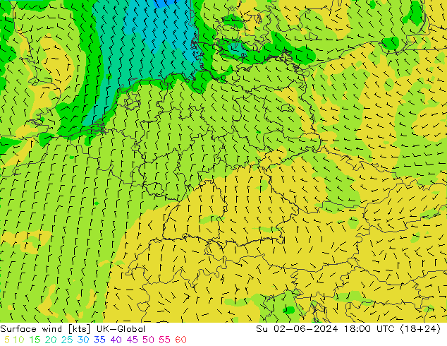 Surface wind UK-Global Su 02.06.2024 18 UTC