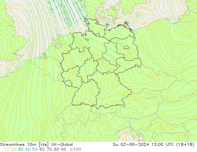 Streamlines 10m UK-Global Ne 02.06.2024 12 UTC