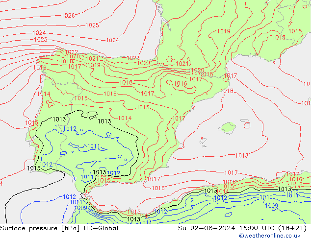 Surface pressure UK-Global Su 02.06.2024 15 UTC