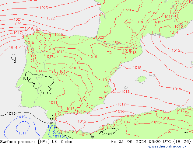 Presión superficial UK-Global lun 03.06.2024 06 UTC