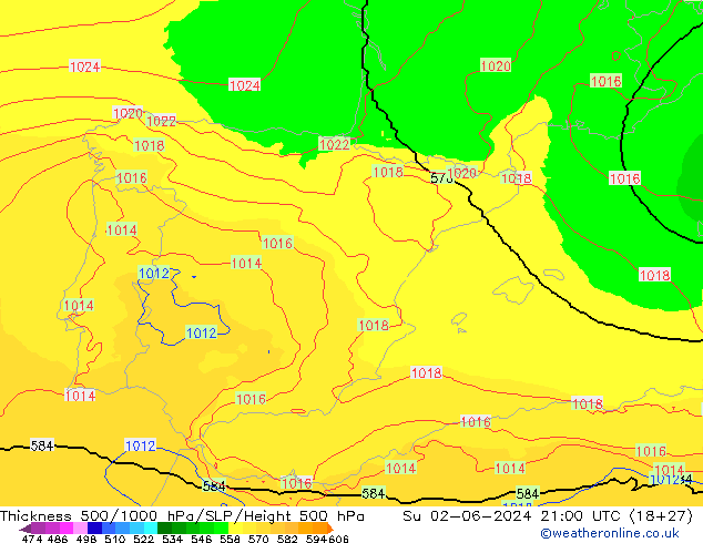 Dikte 500-1000hPa UK-Global zo 02.06.2024 21 UTC