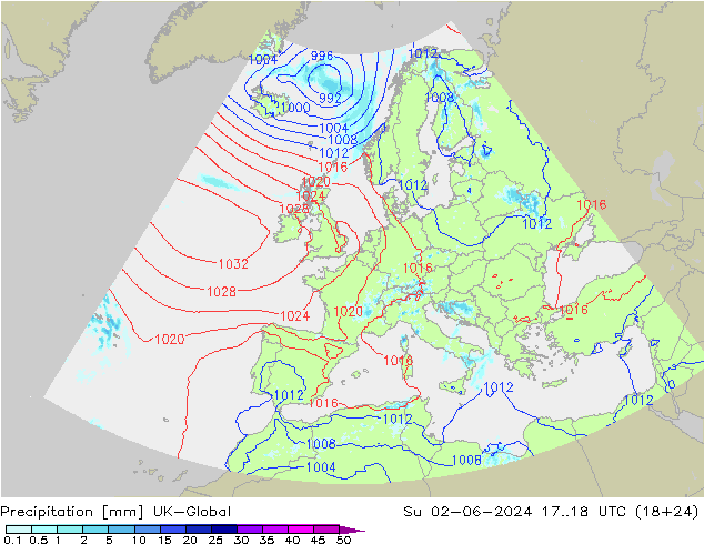 降水 UK-Global 星期日 02.06.2024 18 UTC