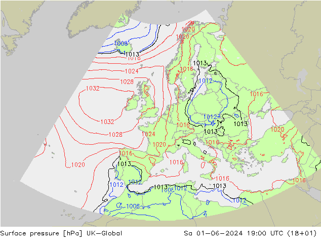 Presión superficial UK-Global sáb 01.06.2024 19 UTC