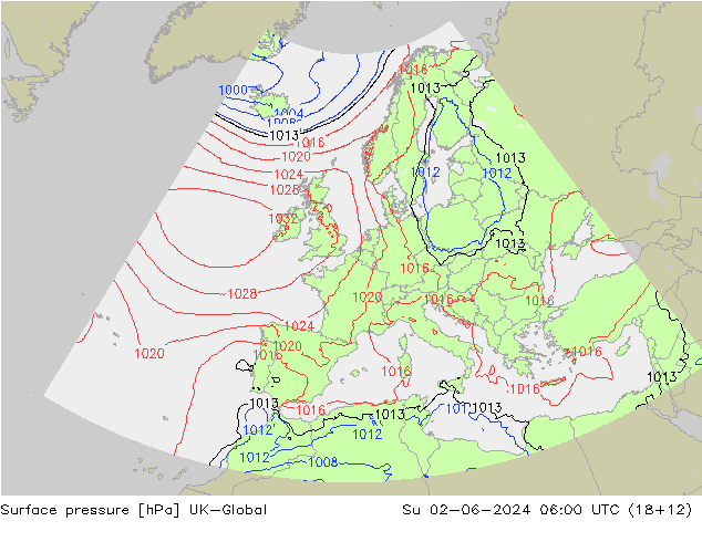Surface pressure UK-Global Su 02.06.2024 06 UTC