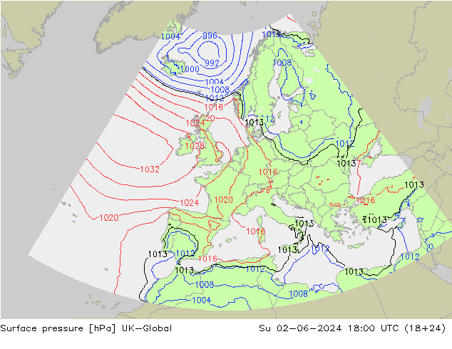 Presión superficial UK-Global dom 02.06.2024 18 UTC
