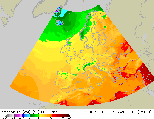 Temperatura (2m) UK-Global Ter 04.06.2024 06 UTC