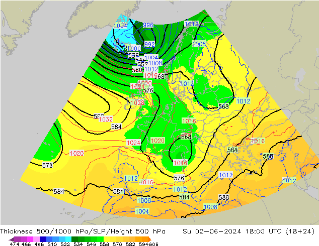 Thck 500-1000hPa UK-Global dom 02.06.2024 18 UTC