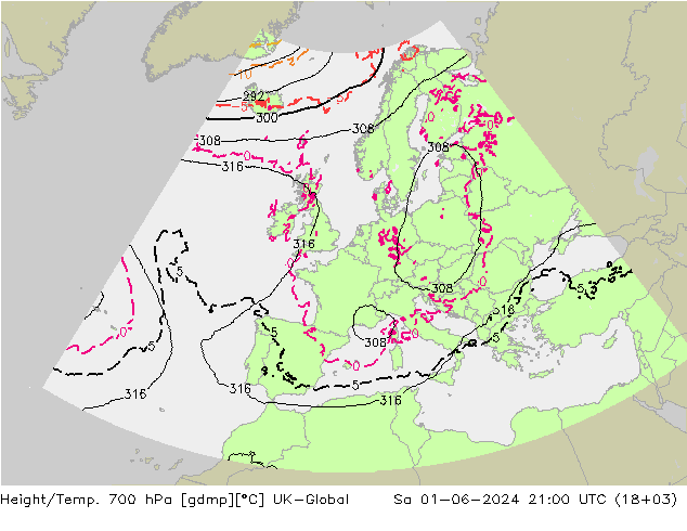Height/Temp. 700 hPa UK-Global Sa 01.06.2024 21 UTC