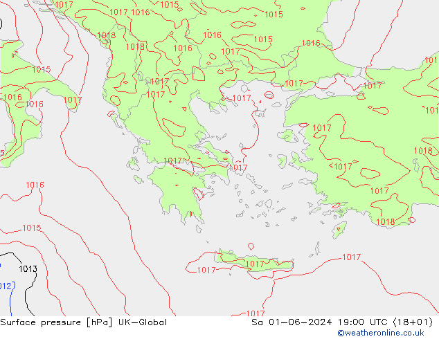 Pressione al suolo UK-Global sab 01.06.2024 19 UTC