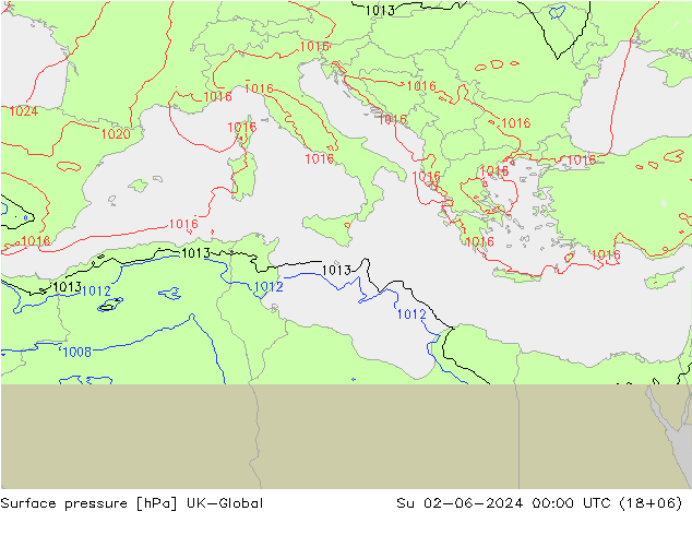 Atmosférický tlak UK-Global Ne 02.06.2024 00 UTC