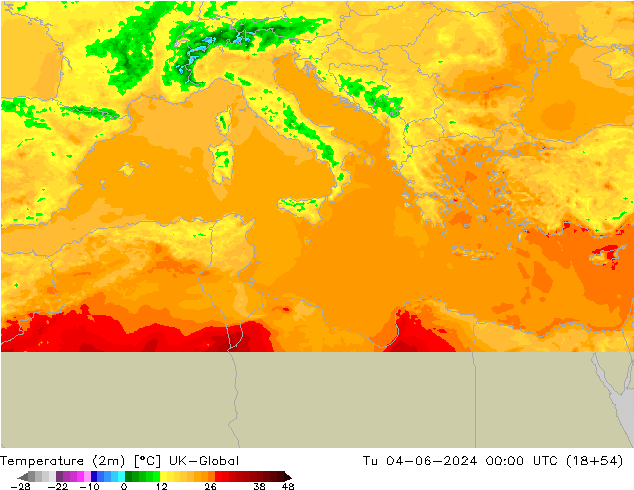 Temperatuurkaart (2m) UK-Global di 04.06.2024 00 UTC