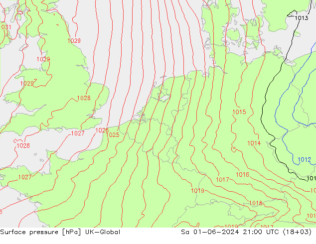 Atmosférický tlak UK-Global So 01.06.2024 21 UTC