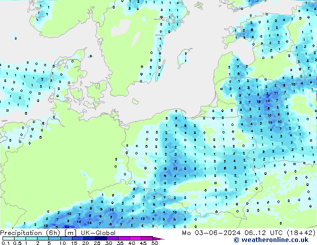 осадки (6h) UK-Global пн 03.06.2024 12 UTC