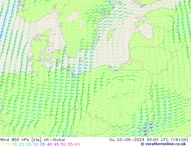 wiatr 850 hPa UK-Global nie. 02.06.2024 00 UTC