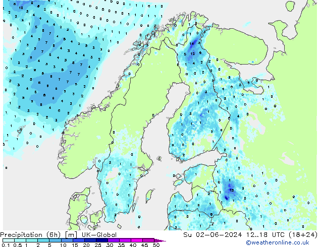 Precipitation (6h) UK-Global Ne 02.06.2024 18 UTC