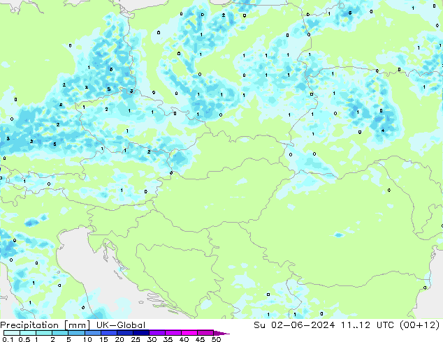 Srážky UK-Global Ne 02.06.2024 12 UTC