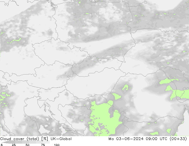 Cloud cover (total) UK-Global Mo 03.06.2024 09 UTC
