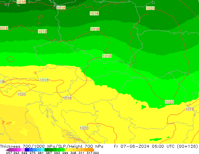 700-1000 hPa Kalınlığı UK-Global Cu 07.06.2024 06 UTC