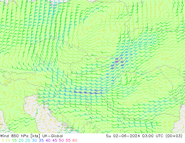 wiatr 850 hPa UK-Global nie. 02.06.2024 03 UTC