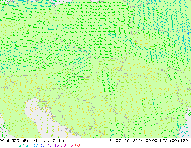 Viento 850 hPa UK-Global vie 07.06.2024 00 UTC