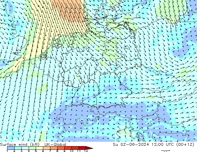 Bodenwind (bft) UK-Global So 02.06.2024 12 UTC