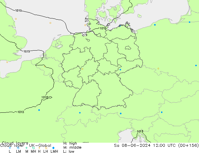 Cloud layer UK-Global sáb 08.06.2024 12 UTC