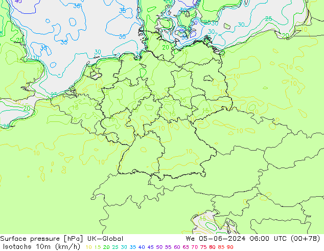 Eşrüzgar Hızları (km/sa) UK-Global Çar 05.06.2024 06 UTC