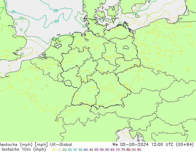 Isotachs (mph) UK-Global mer 05.06.2024 12 UTC