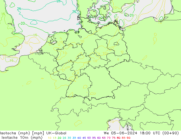 Isotachen (mph) UK-Global Mi 05.06.2024 18 UTC